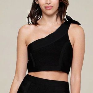 One Shoulder Bow Tie Bandage Top in Black